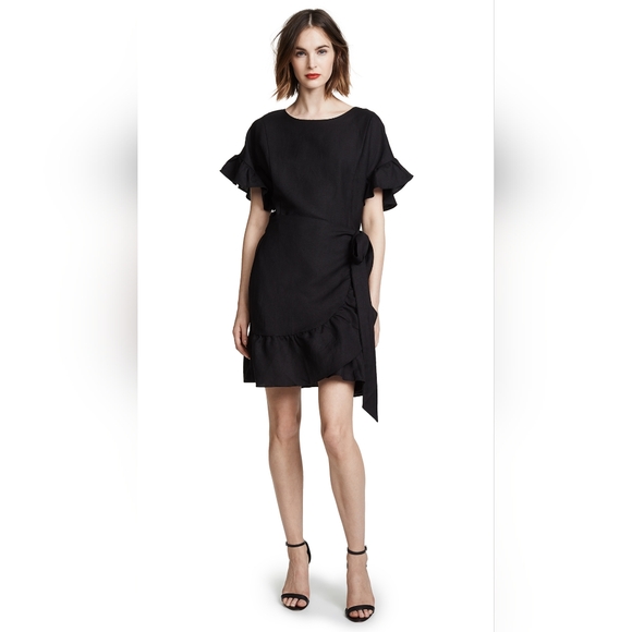 Astr Dresses & Skirts - ASTR The Label Dress Women's Linen Blend Ruffle Wrap Dress‎ Black Extra Small XS